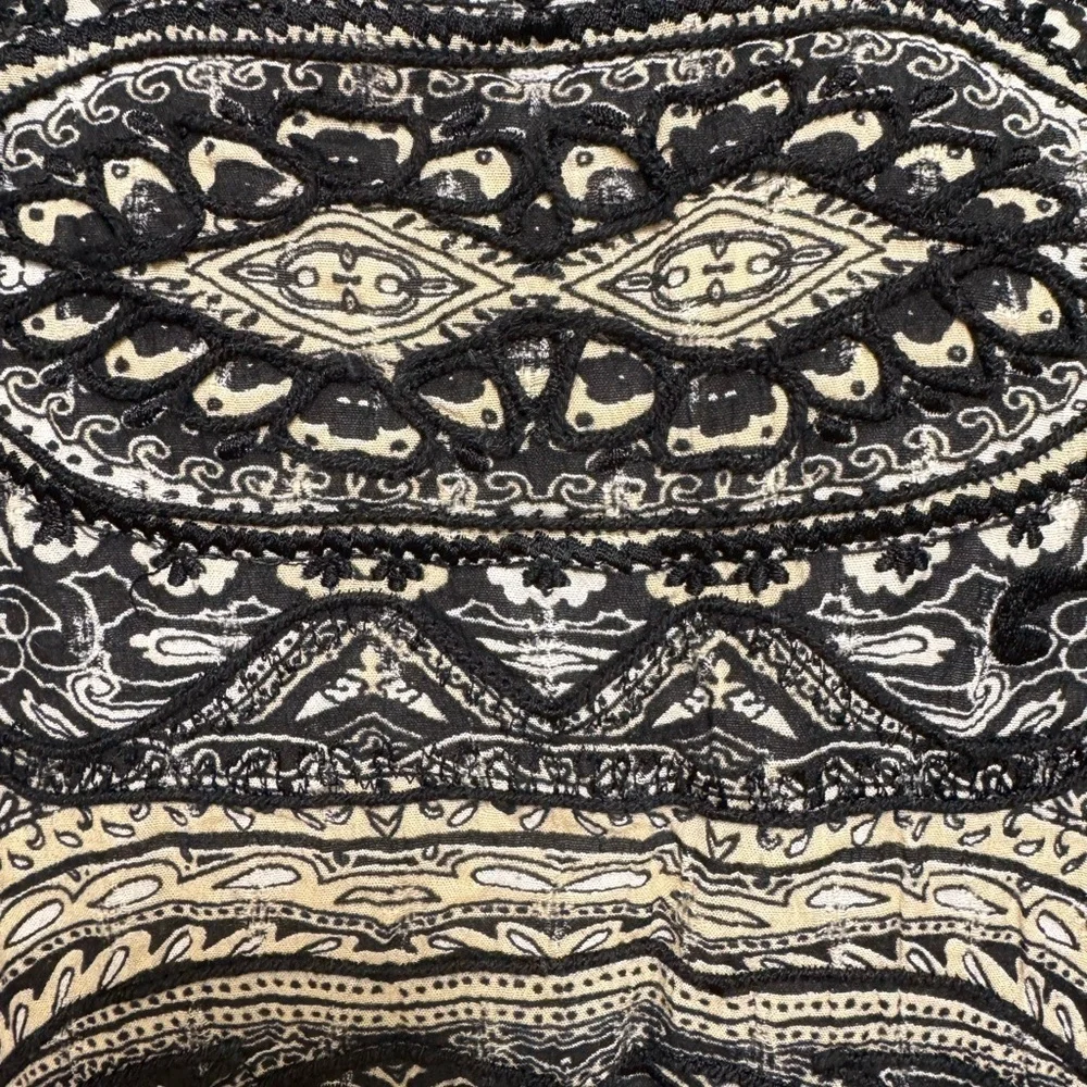 Boho Embroidered Kimono Wrap Cardigan – Black Pink Paisley Tribal Print One size